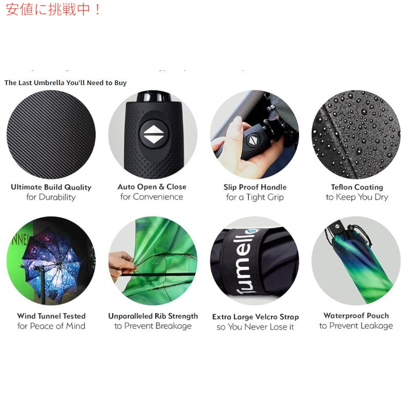TUMELLA トゥメラ 風に最強に強い 旅行用 傘 Strongest Windproof Travel Umbrella Northern Lights ノーザンライト 6
