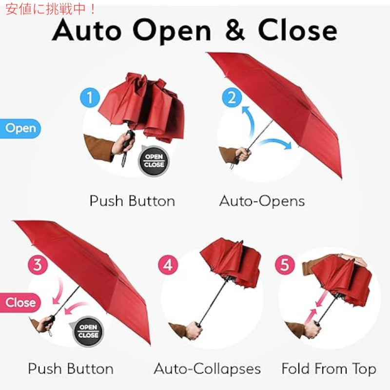 TUMELLA トゥメラ 風に最強に強い 旅行用 傘 Strongest Windproof Travel Umbrella Red 赤 4
