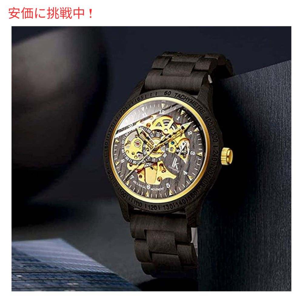 IK COLOURING メンズ 機械式 木製 スケルトン自動 腕時計 ブラック Men's Mechanical Wooden Skeleton Automatic Watch Black 3
