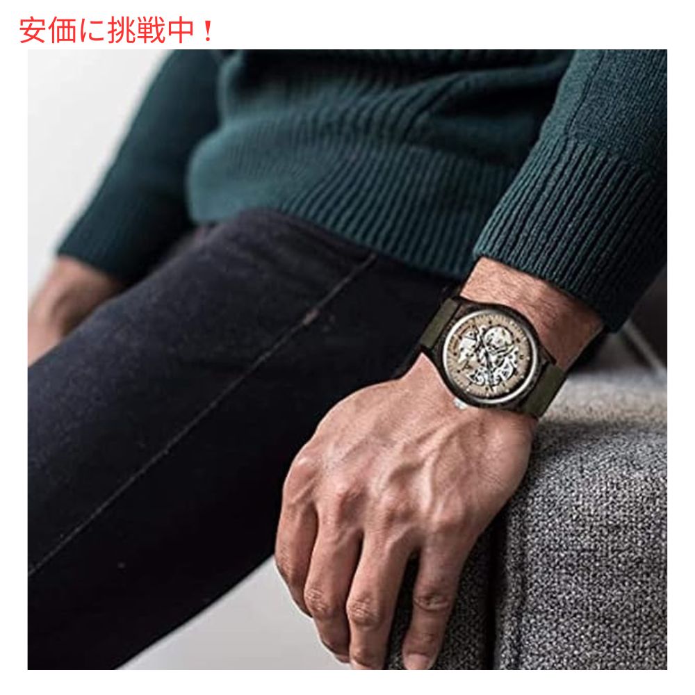 IK COLOURING メンズ 機械式 木製 スケルトン自動 腕時計 グレー Men's Mechanical Genuine Leather Automatic Watch Grey 2