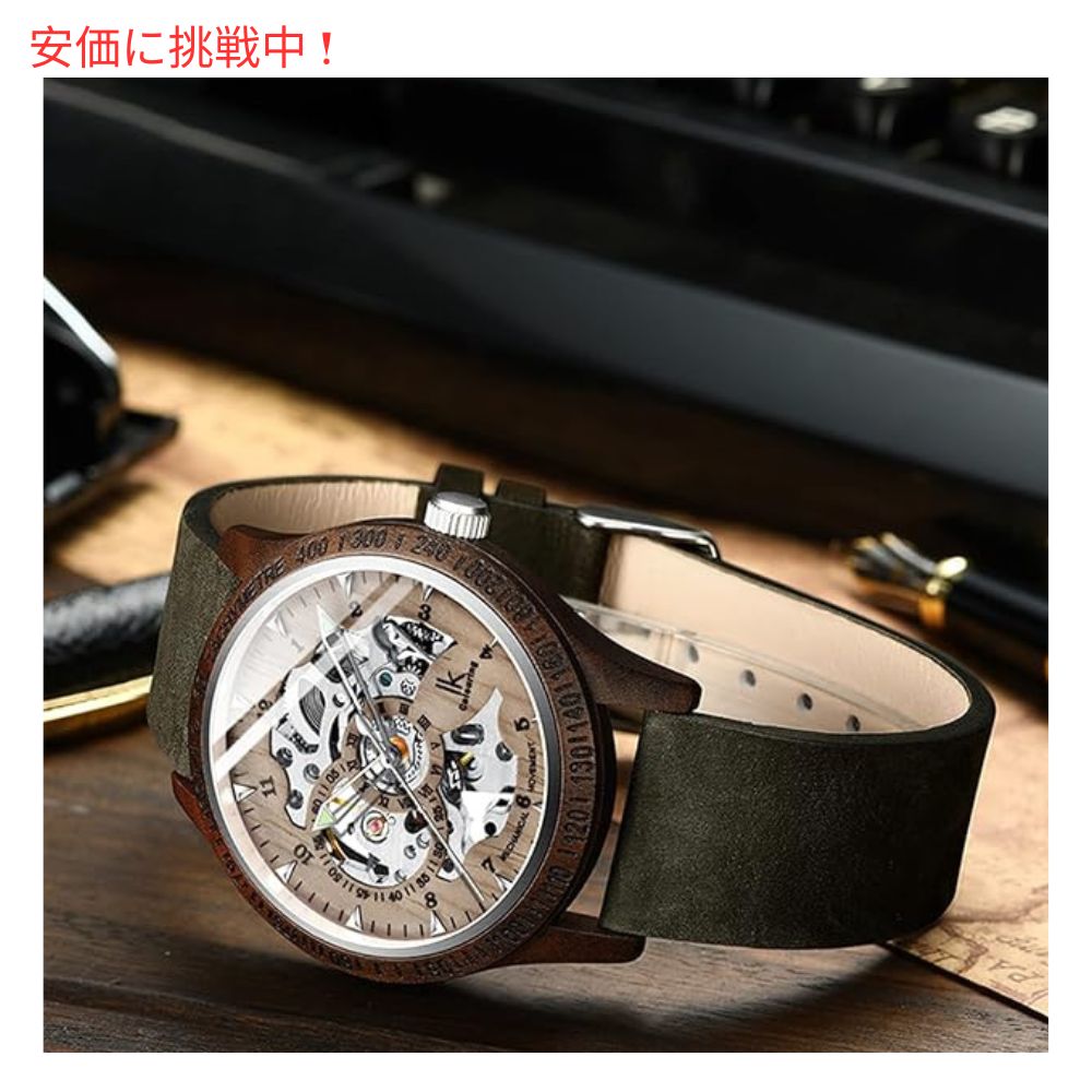 IK COLOURING メンズ 機械式 木製 スケルトン自動 腕時計 グレー Men's Mechanical Genuine Leather Automatic Watch Grey 7