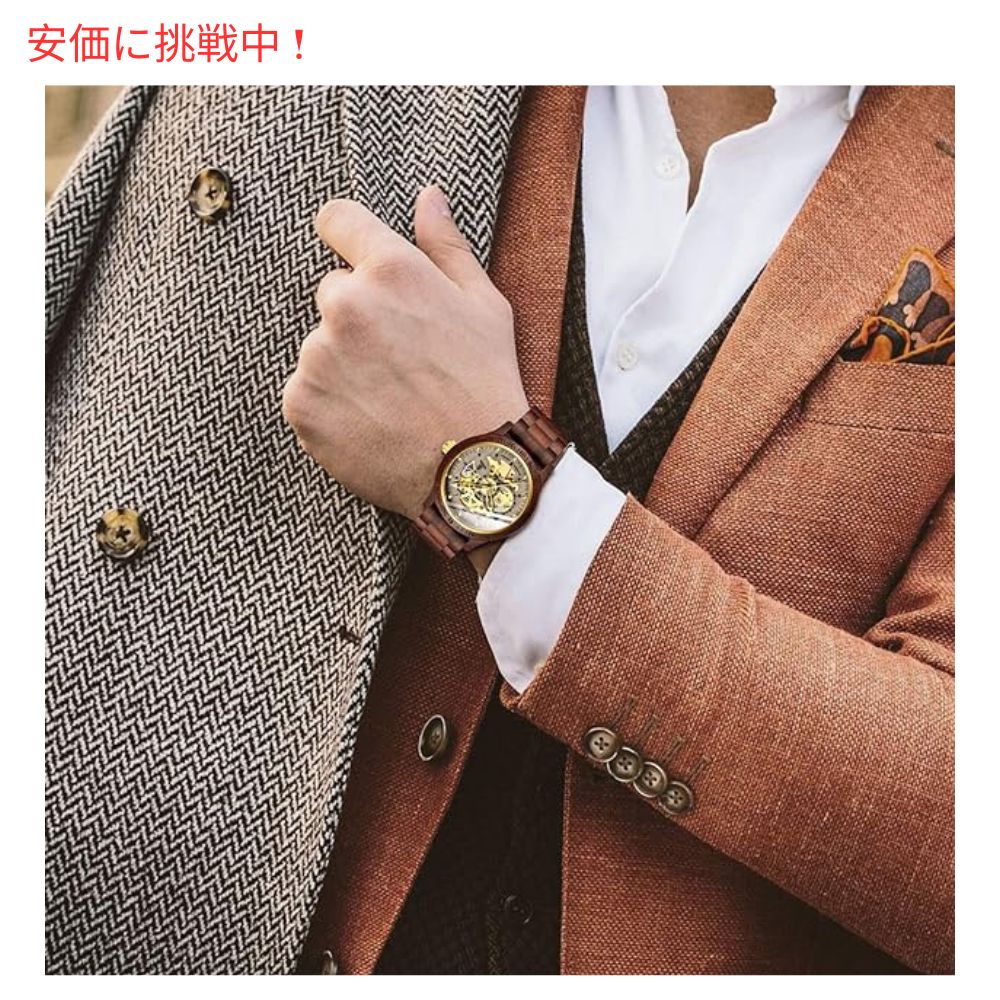 IK COLOURING メンズ 機械式 木製 スケルトン自動 腕時計 ブラウン Mens Mechanical Wooden Skeleton Automatic Watch Brown 2