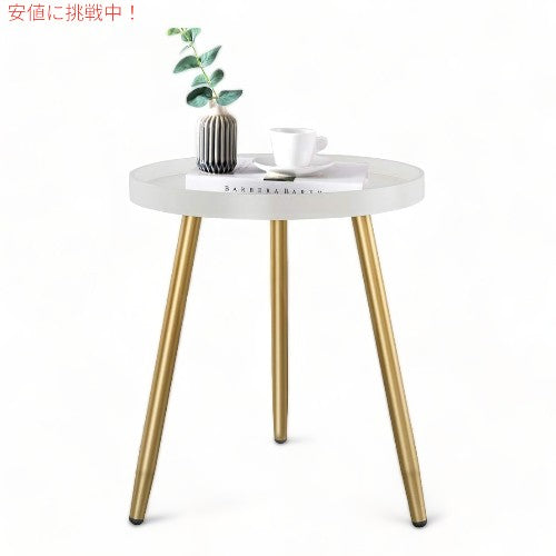 ラウンドサイドテーブル 木製トレイテーブル 金属製三脚スタンド付き Round Side Table with Wooden Tray 1