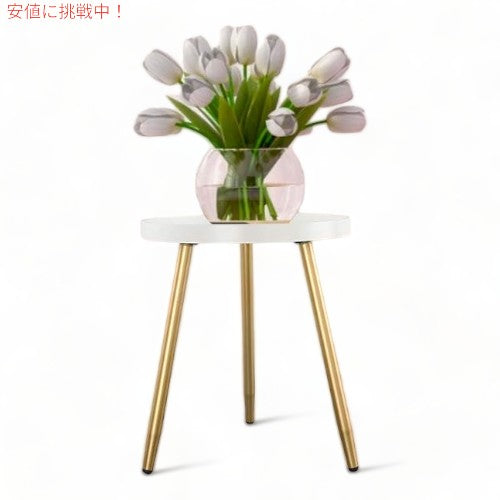 ラウンドサイドテーブル 木製トレイテーブル 金属製三脚スタンド付き Round Side Table with Wooden Tray 2