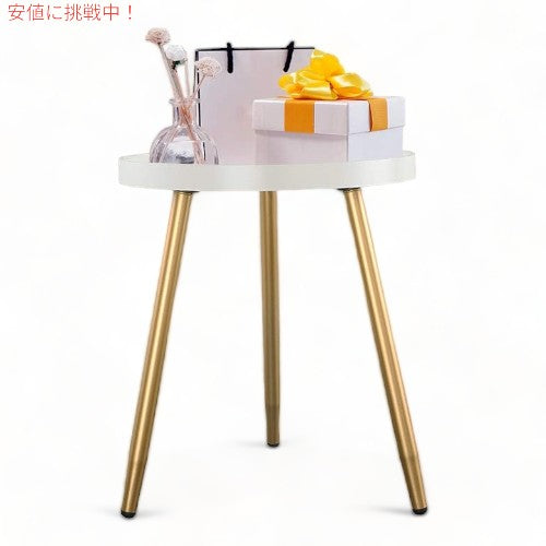 ラウンドサイドテーブル 木製トレイテーブル 金属製三脚スタンド付き Round Side Table with Wooden Tray 3