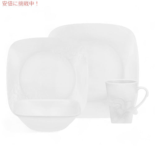 [16個セット・4人分] コレール ガラス食器 チェリッシュ ディナーセット エンボス加工 [白] Corelle 16-Piece Vitrelle Glass Cherish Dinner Set 1