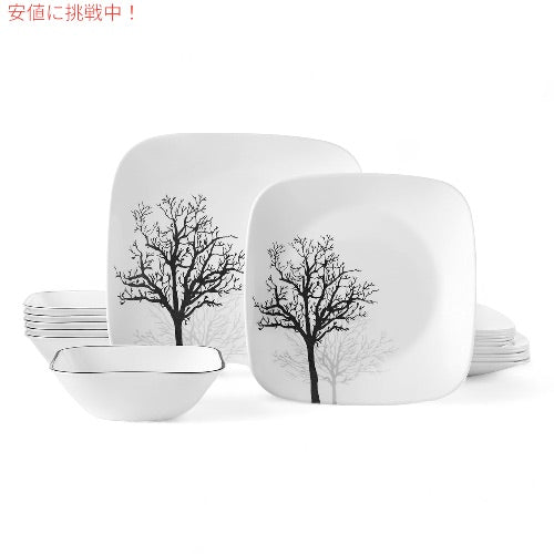 [18個セット・6人分] コレール ガラス食器 ティンバーシャドウズ お皿 ボウル ディナーセット [白] Corelle 18-Piece Vitrelle Glass Timber Dinner Set 1