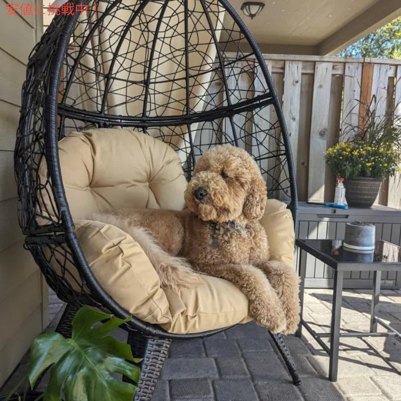 YITAHOME エッグチェア 編み細工 屋内 屋外 特大サイズラウンジチェア ベージュ Egg Chair Wicker Outdoor Indoor Oversized Large Lounger Beige 4